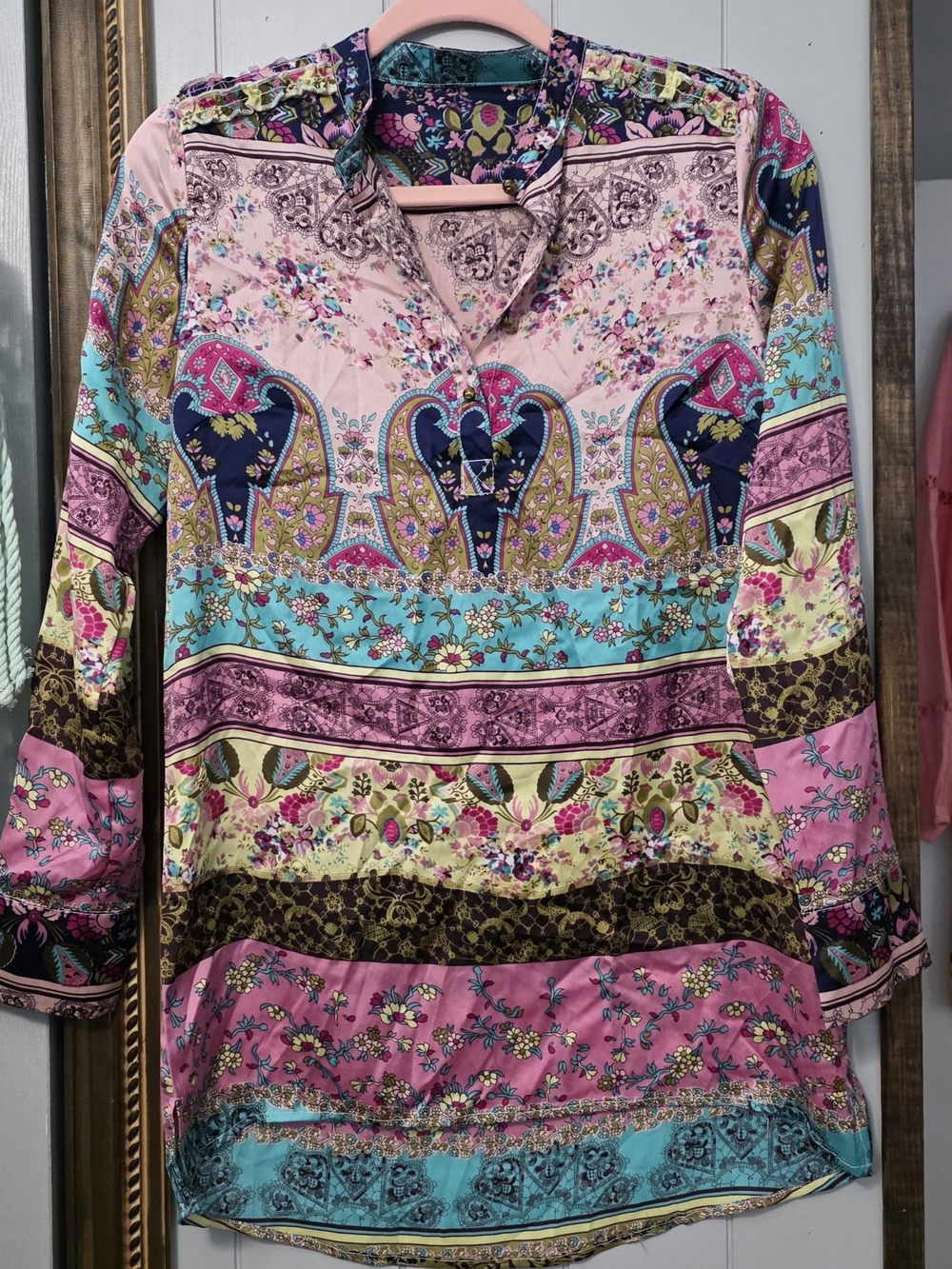 Bohemian Pink Multi-Print Button Tunic